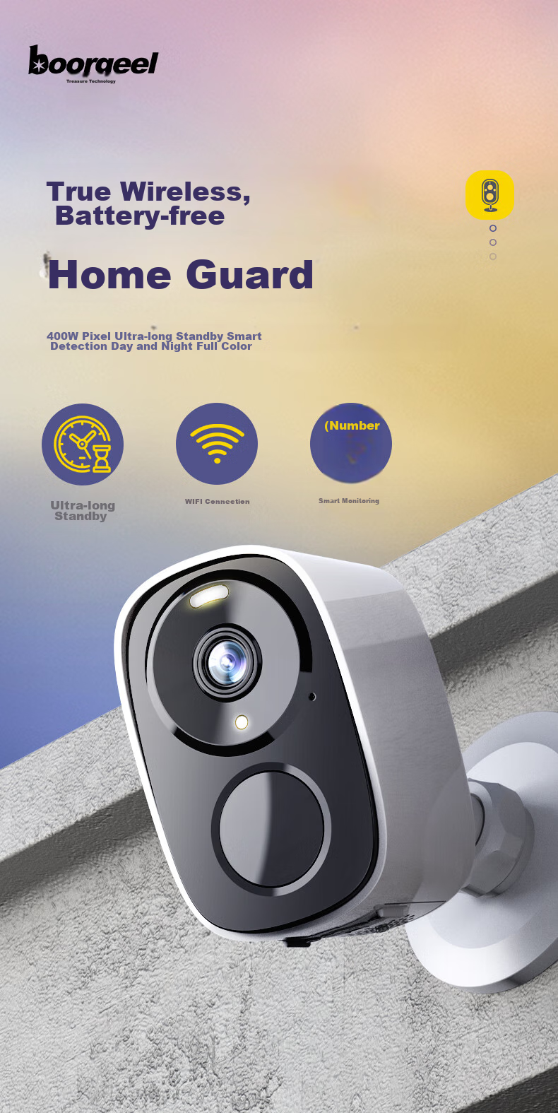 Boorgeel Wireless Home Security Camera, No Wiring Required, AI Doorway Monitoring with Built-In Battery, Rechargeable WiFi Indoor/outdoor Surveillance, Waterproof, Remote Two-Way Audio, Night Vision, Magnetic Mounting, No Drilling Required 1