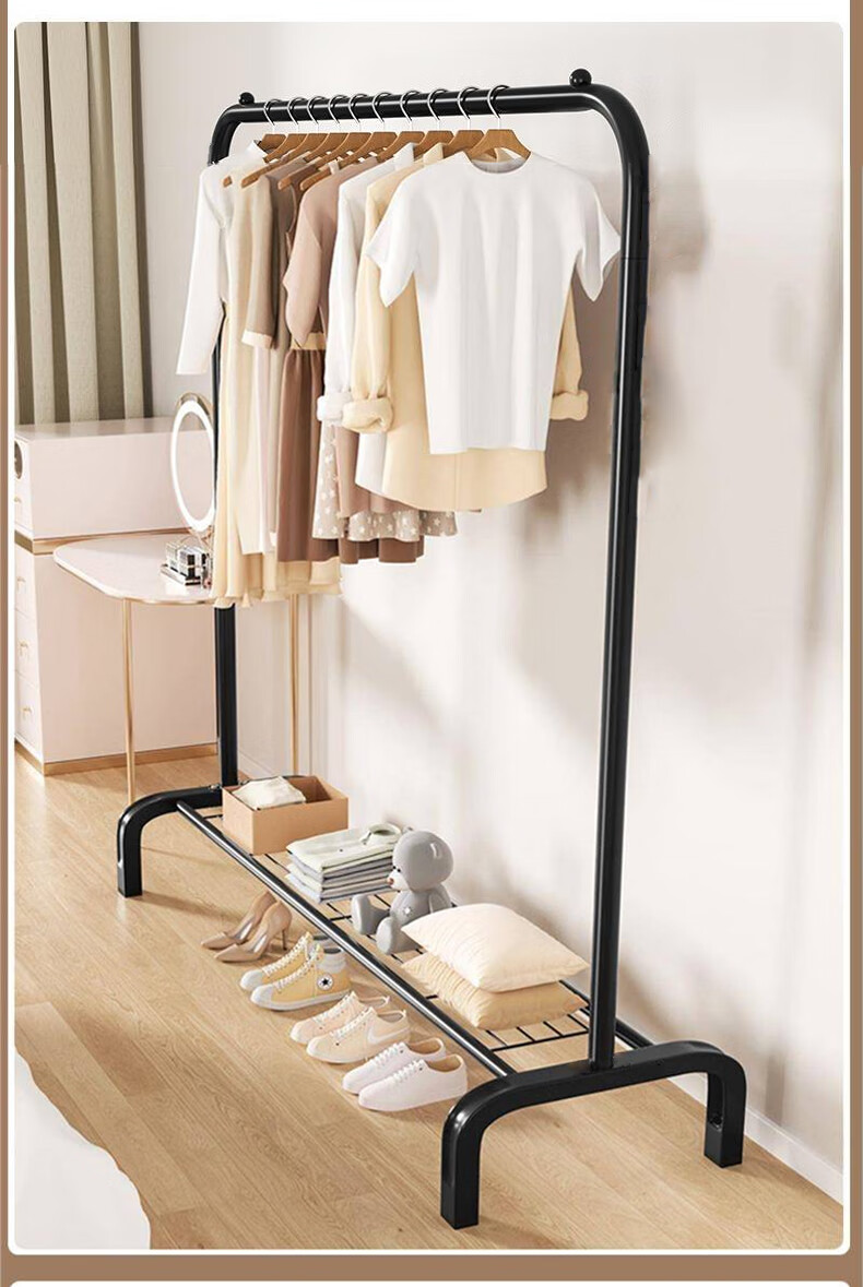Miaomei Clothes Drying Rack, Floor-Standing Clothes Hanger, Balcony Drying Pole, Bedroom Household Dormitory Hanging Rack, Wheeled Model, 1.5 Meters, Cream White 7