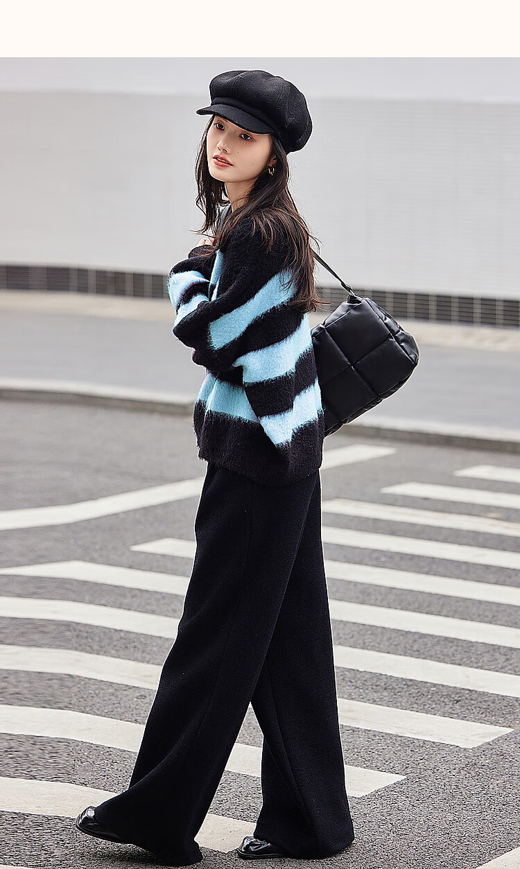 DME Fashionable Casual Style Winter Round Neck Raglan Sleeve Faux Fur Striped Elegant Color Block Knit Sweater Women's Top, Purple XL 17