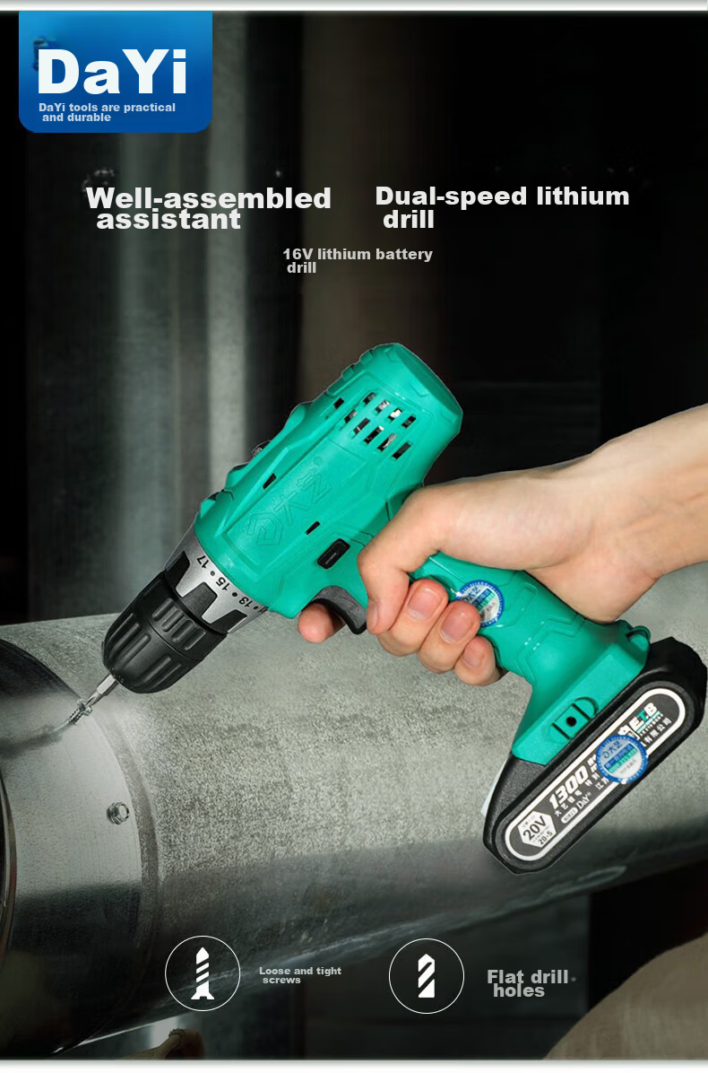 Dayi Electric Drill, Dual-Speed Hand Drill 1008, Rechargeable Hand Drill, Multi-Functional Household Electric Screwdriver, Electric Motor without Machine 1