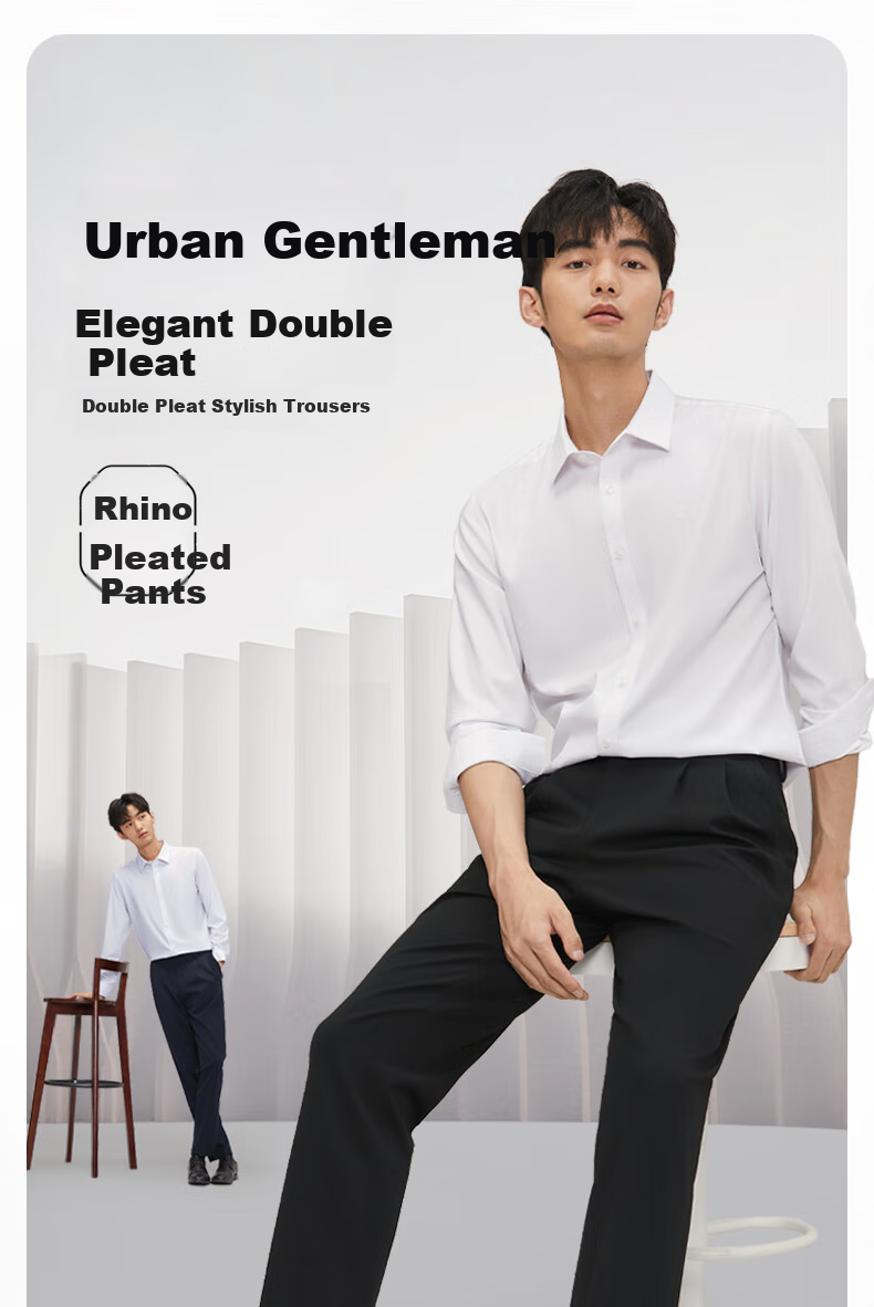 SEVEN [Xiniu Lei] Double Pleated Dress Pants for Men, Spring/summer 2026, Business Slim Fit, Crisp And Structured, Comfortable Blend Straight-Leg Trousers 2