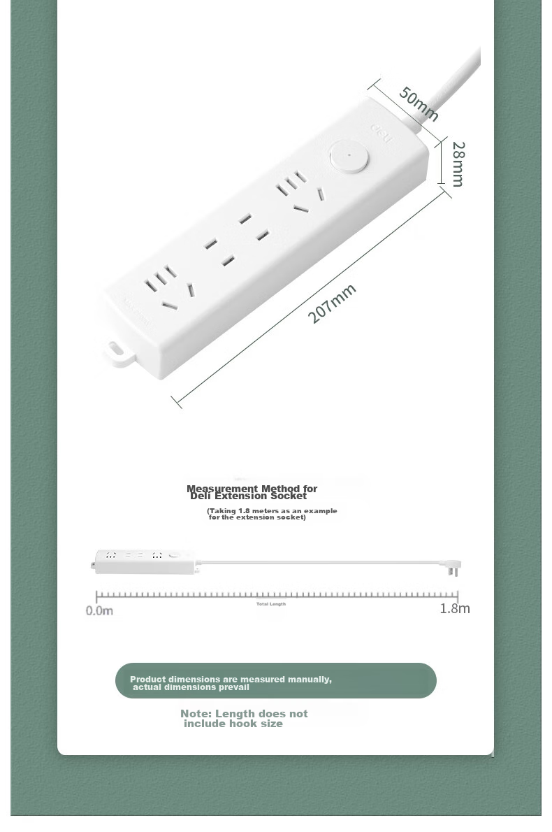 Deli Pearl White Series New National Standard Safe Power Strip/power Bar/power Board/power Extension Cord with Master Switch, Protective Cover, 3 Outlets, 3 Meters, LX120 14