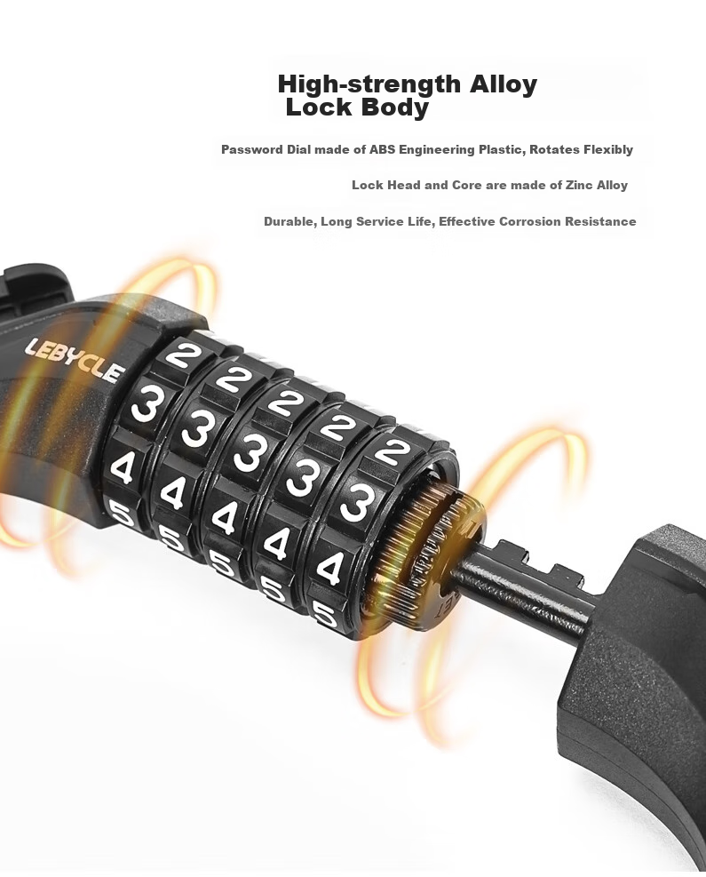 LEBYCLE Bicycle Combination Lock, Anti-Theft Lock, Chain Lock, Portable Steel Wire Lock, Cycling Equipment, Bicycle Lock, 5-Digit Steel Cable Lock 4