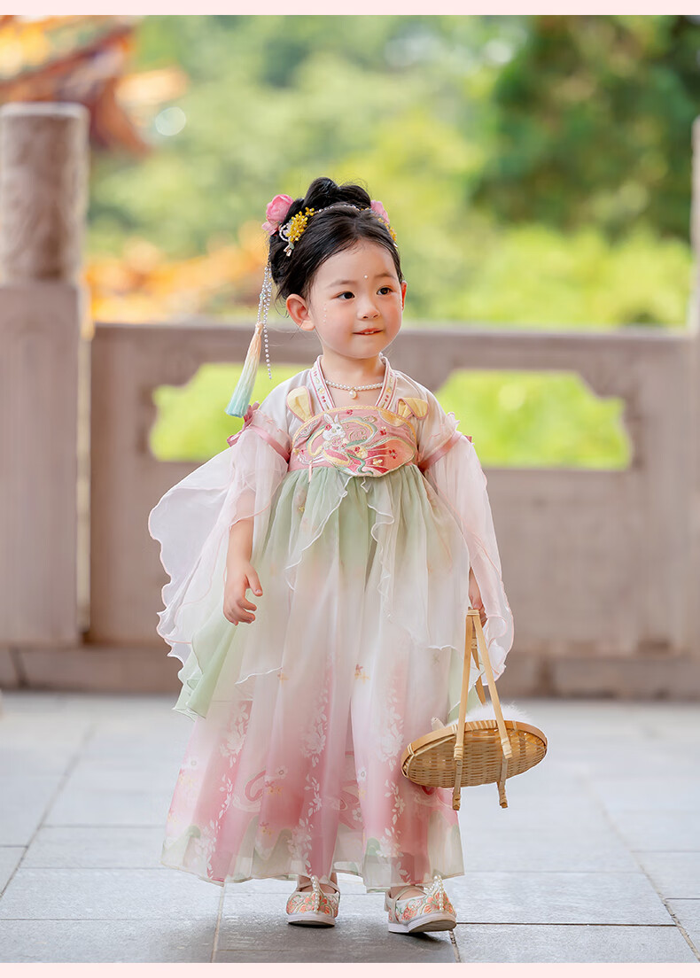 Menghu Xiaotianxia Hanfu Girls' Dress, Mid-Autumn Festival New Style Children's Fairy-Like Dress, Performance Princess Dress, Blue, Size 130 14