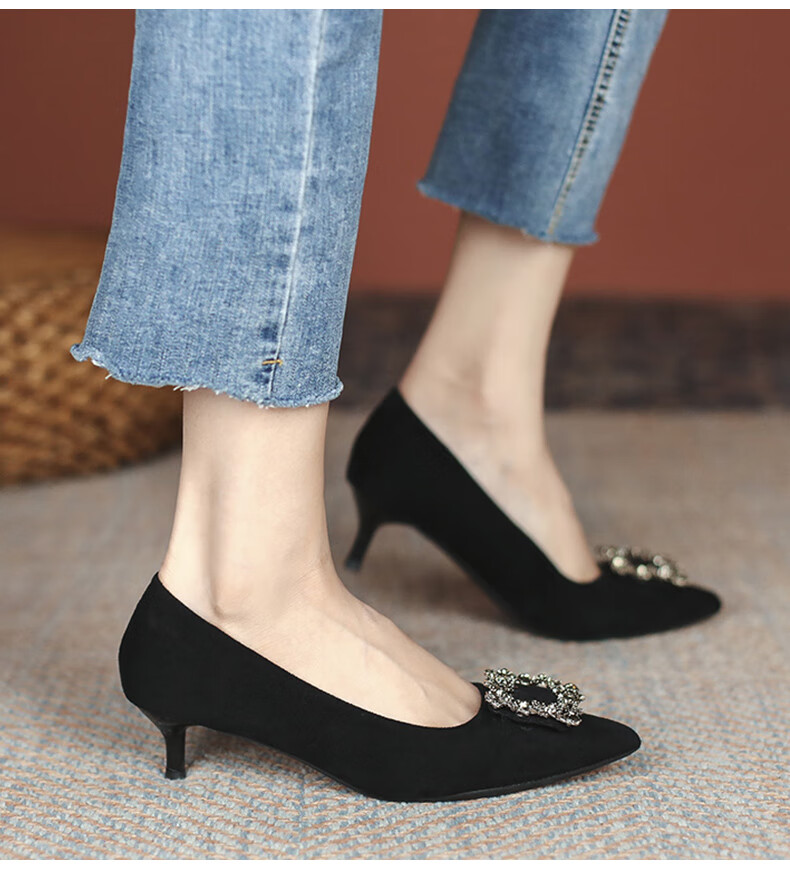 CARTELO Rhinestone Pointed Toe Pumps with Snowflake Buckle, KCC-6688 Black (3cm), Size 38 2