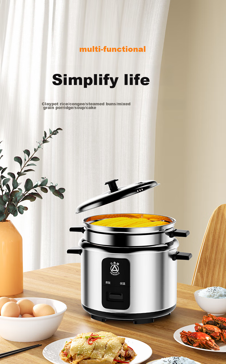 Triangle Rice Cooker, Traditional Electric Rice Pot, Stainless Steel Household 4L Cooking Pot for 3-4 People, 304 Stainless Steel Inner Pot with Steamer, TG-Z40X12ZK 7