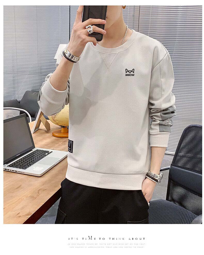 Miiow Men's Hoodie Spring Autumn Long Sleeve T-Shirt Crew Neck Casual Trendy Long Sleeve Base Shirt Gray XL 6