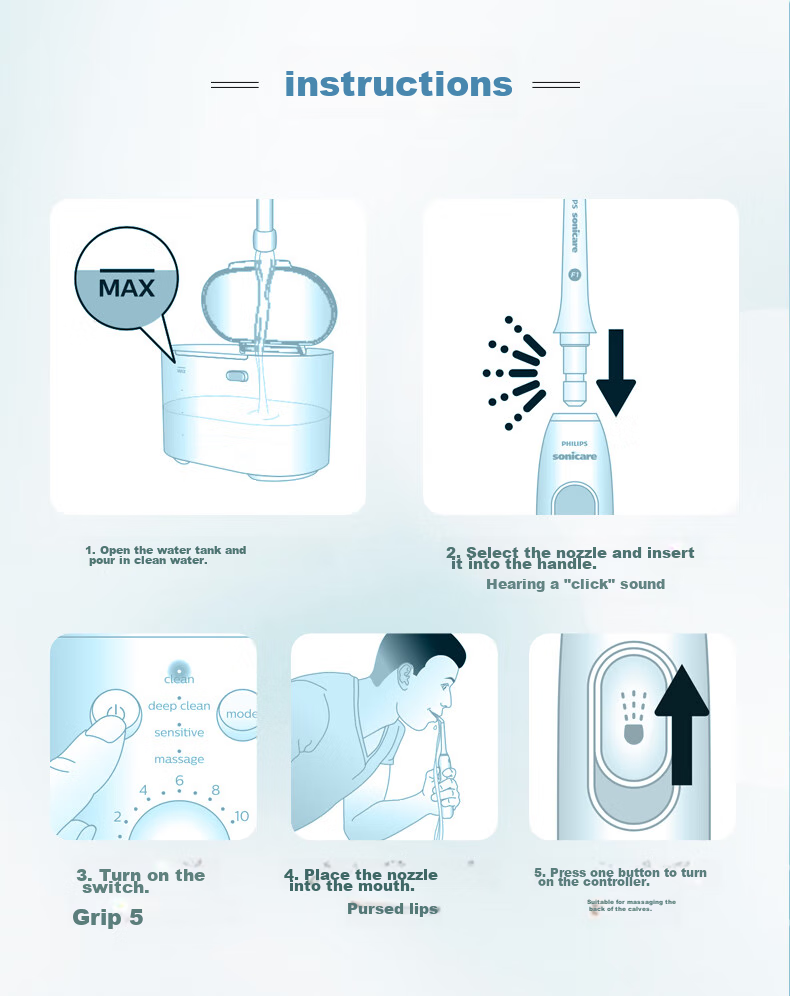 PHILIPS Home Desktop Water Flosser, Sonic Pulse Four-Directional Water Flow Technology, 4 Modes for Teenagers And Adults, Shuimofang White HX3911/4 17