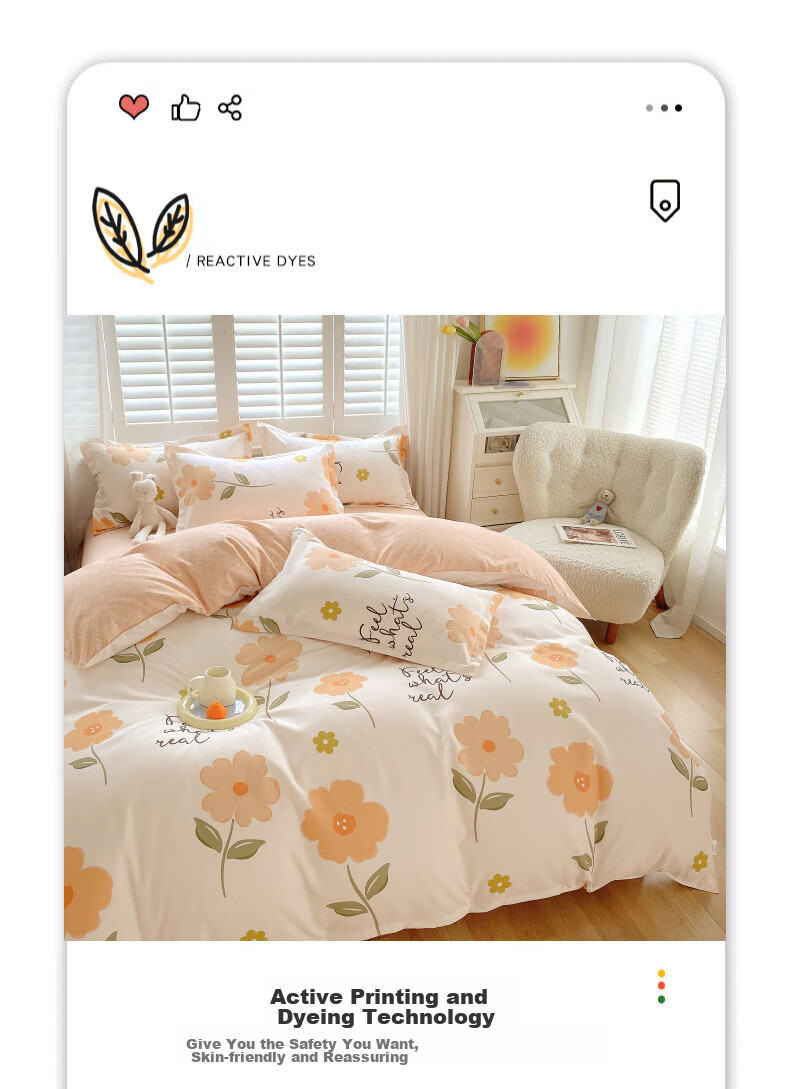 Grace Four-Piece Bedding Set, 7A Antibacterial Bedding Double Duvet Cover for 1.8/2 Meter Bed, Early Summer-Orange (Duvet Cover 2.2*2.4 Meters) 4