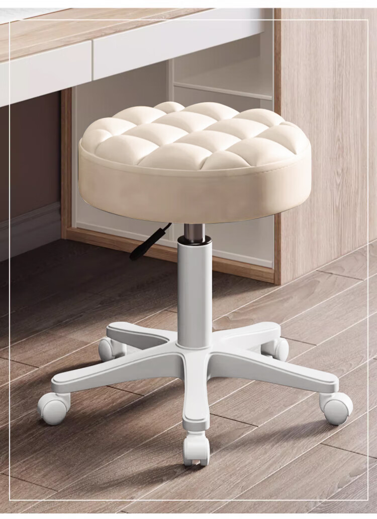 Zhuobo Stool, Bar Chair, Adjustable Height Chair, Beauty Salon Stool, Wheeled Stool, Swivel Chair, Round Stool, Backrest Chair, BTY03 Beige 2