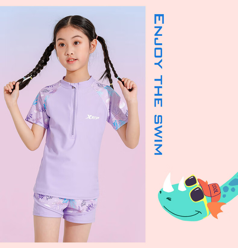 XTEP Children's Two-Piece Swimsuit for Girls, Summer Beach Swimwear, Suitable for Small to Large Kids And Women, Hot Spring Bathing Suit, Pink, Size 170 8