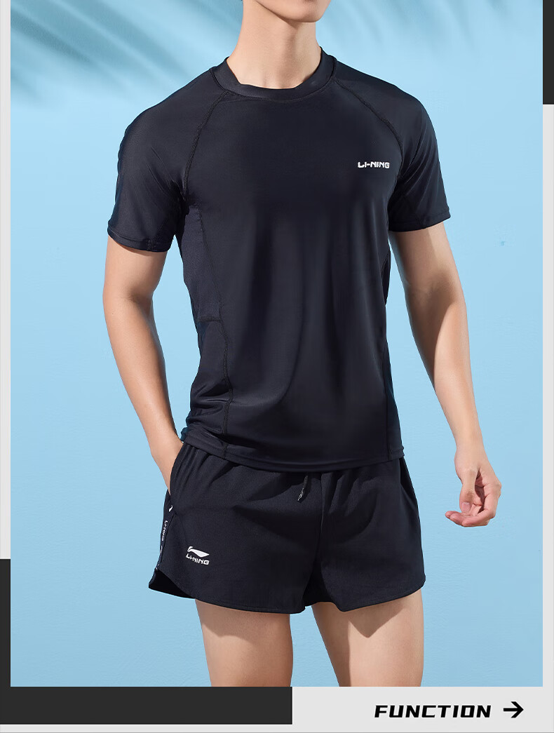 Li-Ning Men's Swim Trunks, Double-Layer Anti-Embarrassment Swimwear Set, Comfortable High-Elasticity, Suitable for Both Water And Land Use, Two-Piece Set, 87-33 Black XXL 14