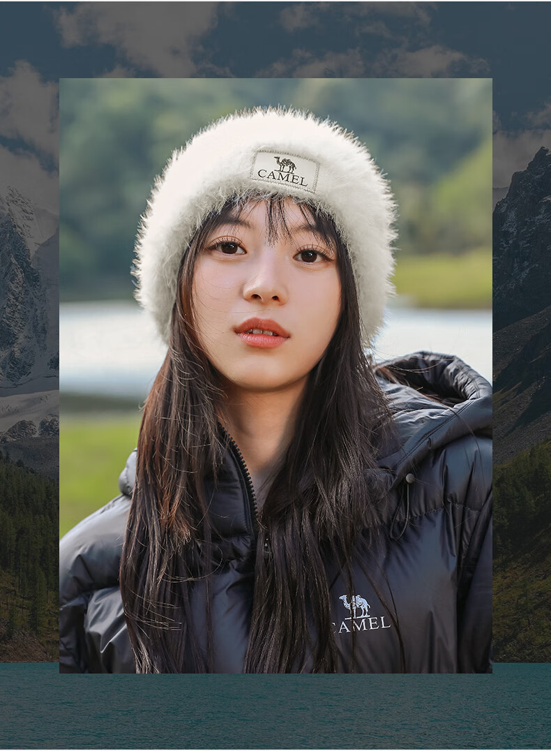 CAMEL Plush Knitted Hat for Women, Winter Cold Protection Ear-Covering Thick Warm Face-Slimming Knitted Cap 133CP15061 12