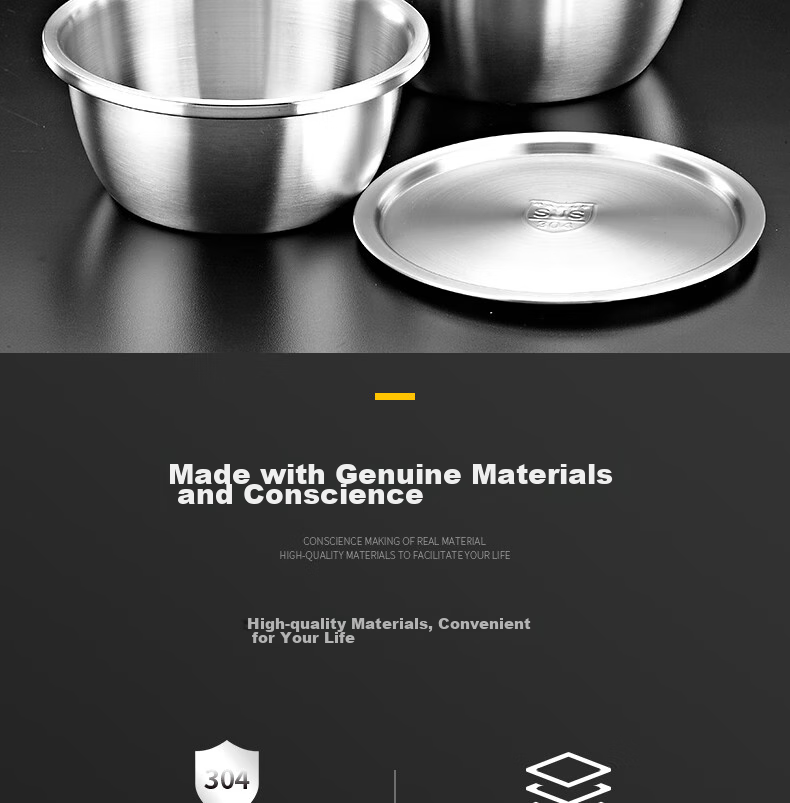 YUTAI 304 Stainless Steel Bowl with Lid, Thickened for Washing Vegetables, Rice Washing, Dough Mixing, Seasoning, Egg Beating, Meat Marinating WDG24 2