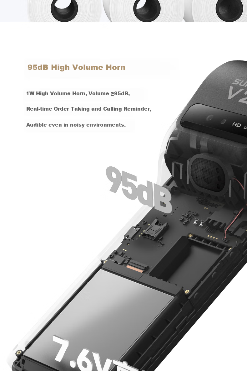 Sunmi SUNMIQ Second Generation Standard Edition, Portable Handheld Cash Register, Mobile Ordering Machine for Restaurants And Retail, Receipt Printer, QR Code Payment And Cash Register, 2+16GB 10