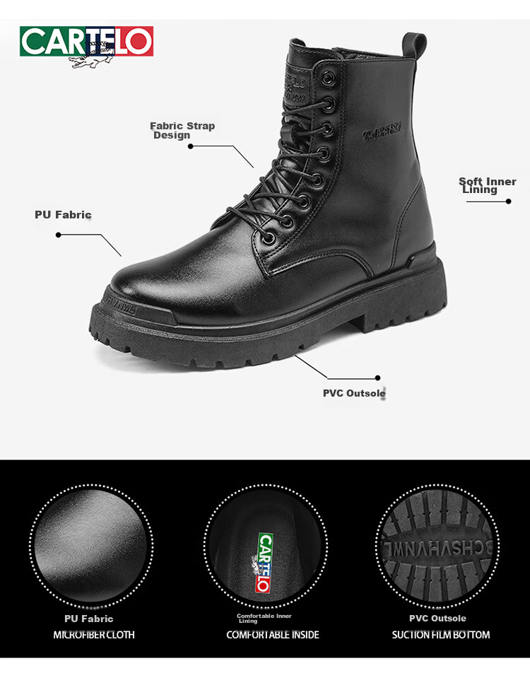 CARTELO Men's Martin Boots, Autumn And Winter 2026 Work Boots, Fashionable Versatile Thick-Soled Leather Boots, High-Top Men's Boots, Combat Boots 5
