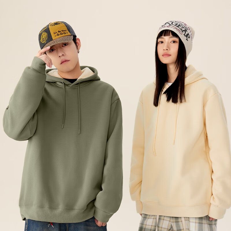 MINISO Thickened Lamb Fleece Hoodie Men's Winter Warm Hooded Jacket Heavyweight Versatile Top Heather Gray XL