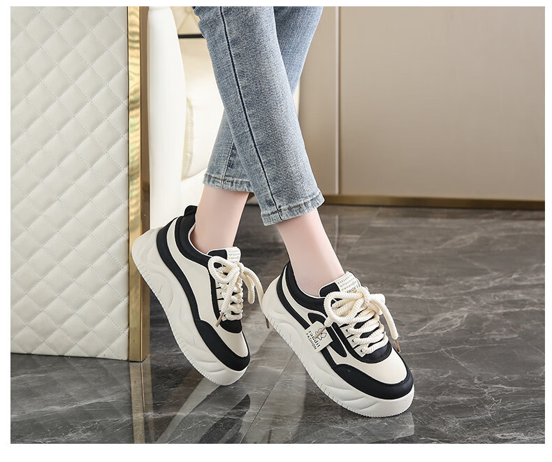 CARTELO Women's Casual Shoes, Spring White Sneakers for Women, Soft-Soled Flat Sports Board Shoes, 1549 Beige And Black, Size 40 10