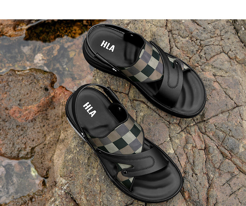 HLA Summer Sandals for Men, Outdoor Beach Shoes, Lightweight Trendy Slip-On Slippers for Men, T027 Black Size 40 9
