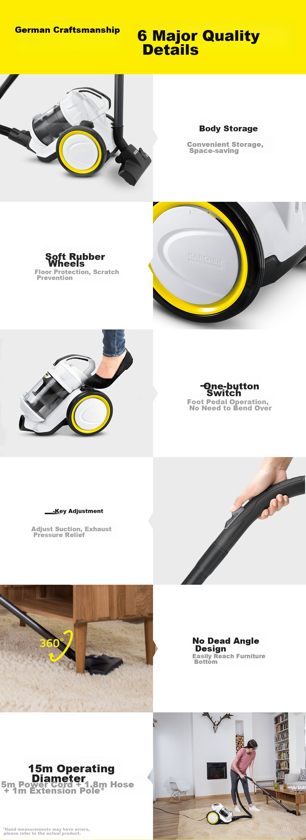 KARCHER German High-Suction Horizontal Corded Vacuum Cleaner for Home Use, Carpet Cleaning, Pet Hair, Large Area Coverage, Dust Mite Removal VC3 Plus 14