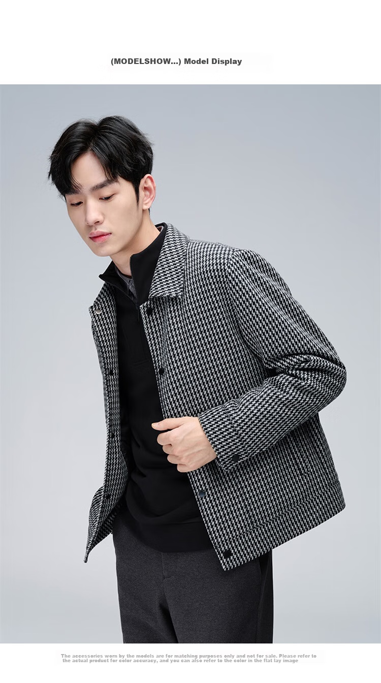 DANCING WOLVES [85% White Duck Down] Versatile Houndstooth Lapel Warm Men's down Jacket 003 Medium Gray S(165) 8