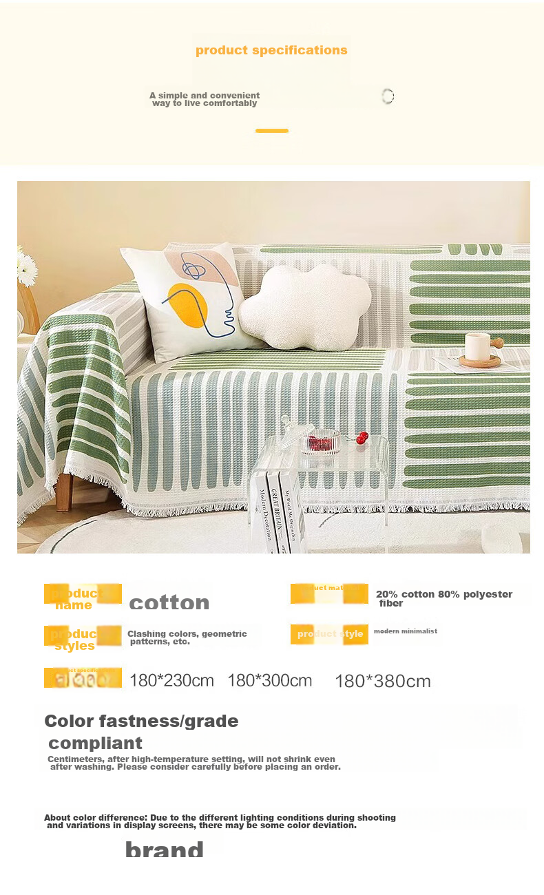 AVIVI Sofa Cover, All-Season Slipcover, Seat Cushion, Non-Slip Cover, Full Wrap Blanket, 180*230, Four Seasons Trai 16