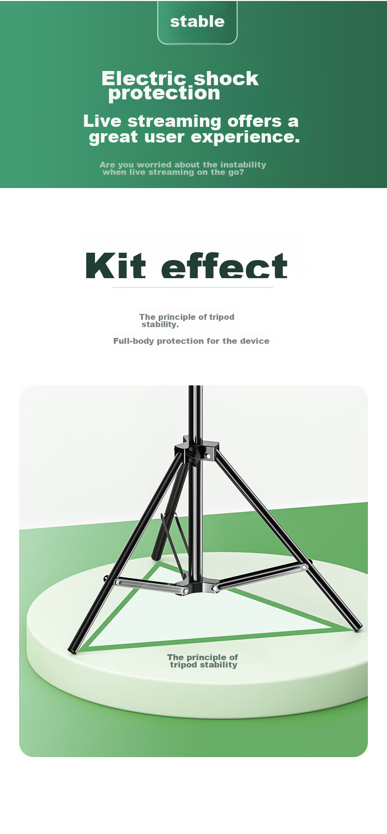 BIAZE [Portable Reinforced] 2.1m Phone Stand Floor Tripod Live Streaming Selfie Stand for Influencers, Standing Desktop Outdoor Extendable Folding Triangle Support B43 3