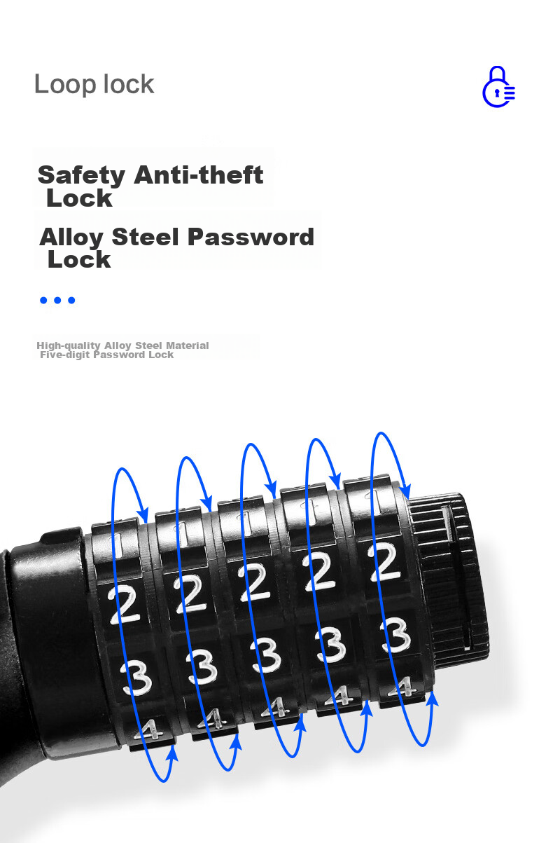 Bicycle Lock, Anti-Theft Password Lock, Steel Wire Lock, Helmet Lock, Cycling Accessories, Portable 4-Digit Combination Lock, Ring Combination Lock - 1.2 Meters 5