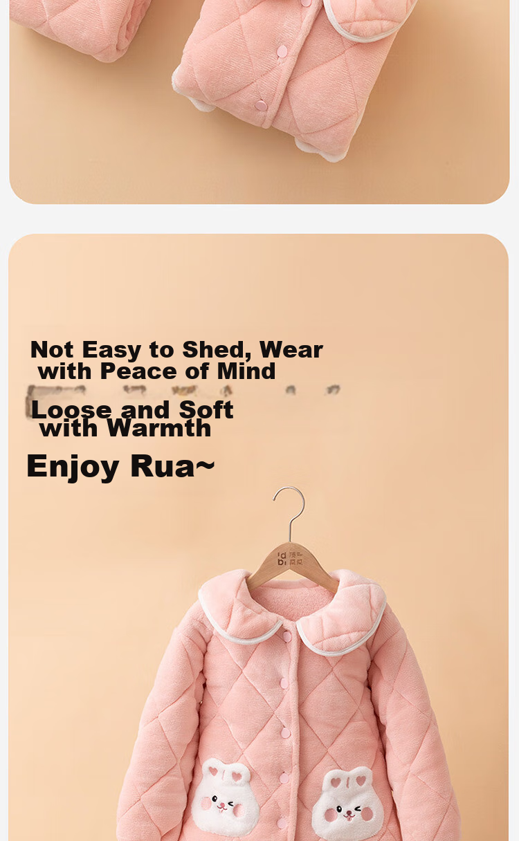 Dingguagua Girls' Pajama Set, Winter Three-Layer Quilted Thickened Flannel Sweet Cute Loungewear, Light Pink, Size 170 11