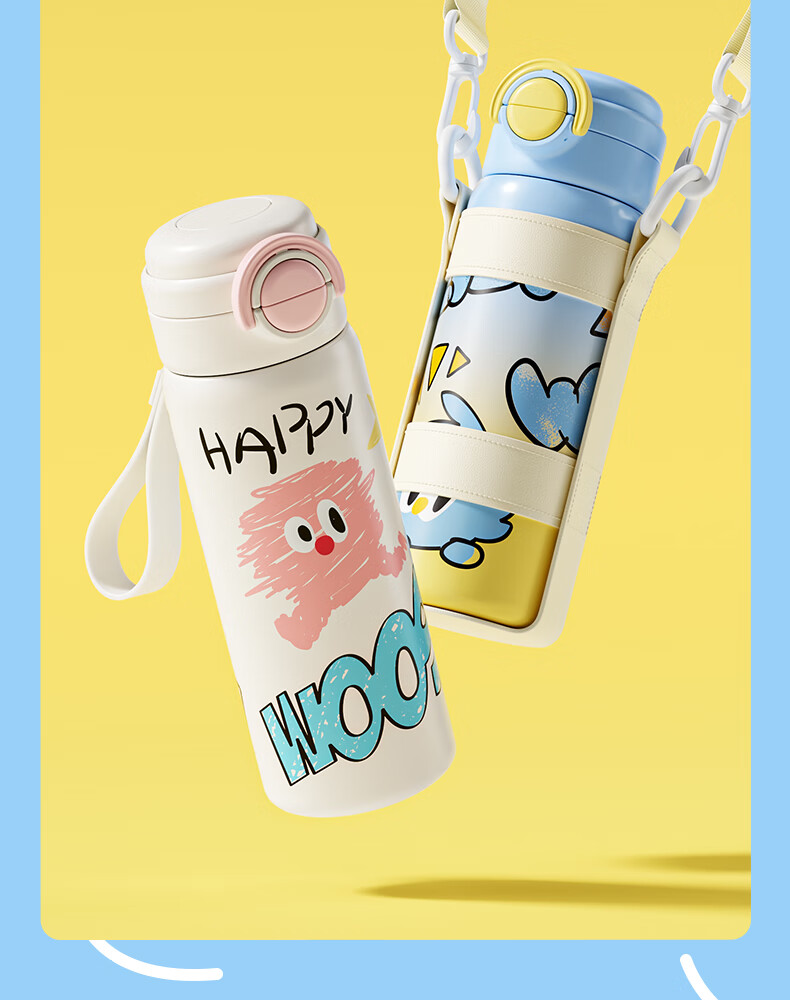 JOER BABU Student Insulated Cup with Straw for Children, Direct Drinking And Dual-Use 316 Stainless Steel Thermos Cup for Boys And Girls - School Use Only - White 18