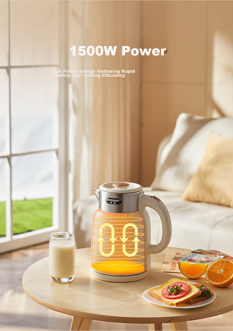 PESKOE Electric Kettle, Water Boiler, Hot Water Kettle, 1.5L Double-Layer Anti-Scalding Kettle, 304 Stainless Steel Hot Water Kettle, DF1515A-04, Gree 7