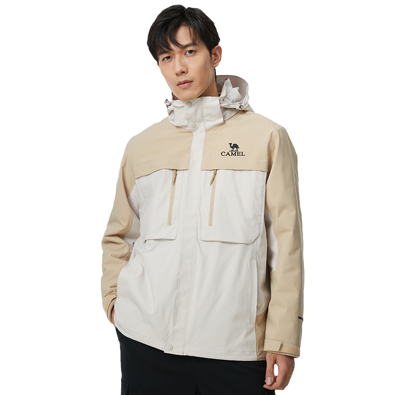 CAMEL Men's Three-In Outdoor Color-Block Mountaineering Jacket, Tibet-Ready Hard Shell Coat A13CATaR036
