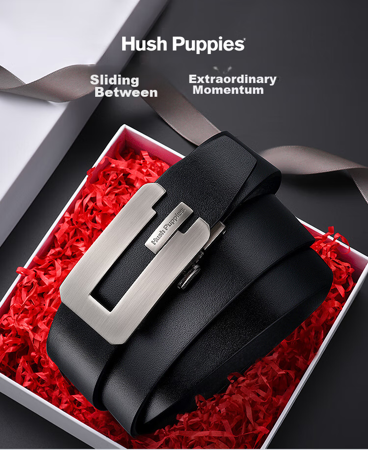Hush Puppies Men's Genuine Leather Automatic Buckle Belt Fashion Business Trendy Birthday Gift for Boyfriend and Dad 1