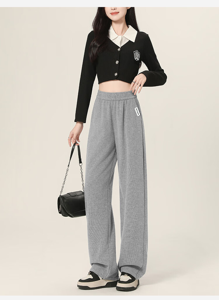 Yipintiancheng Casual Knit Wide-Leg Pants for Women, Spring And Summer 2025, Loose-Fitting, Slimming, Draping Long Trousers, Versatile Comfortable Casual Pants for Wome 4