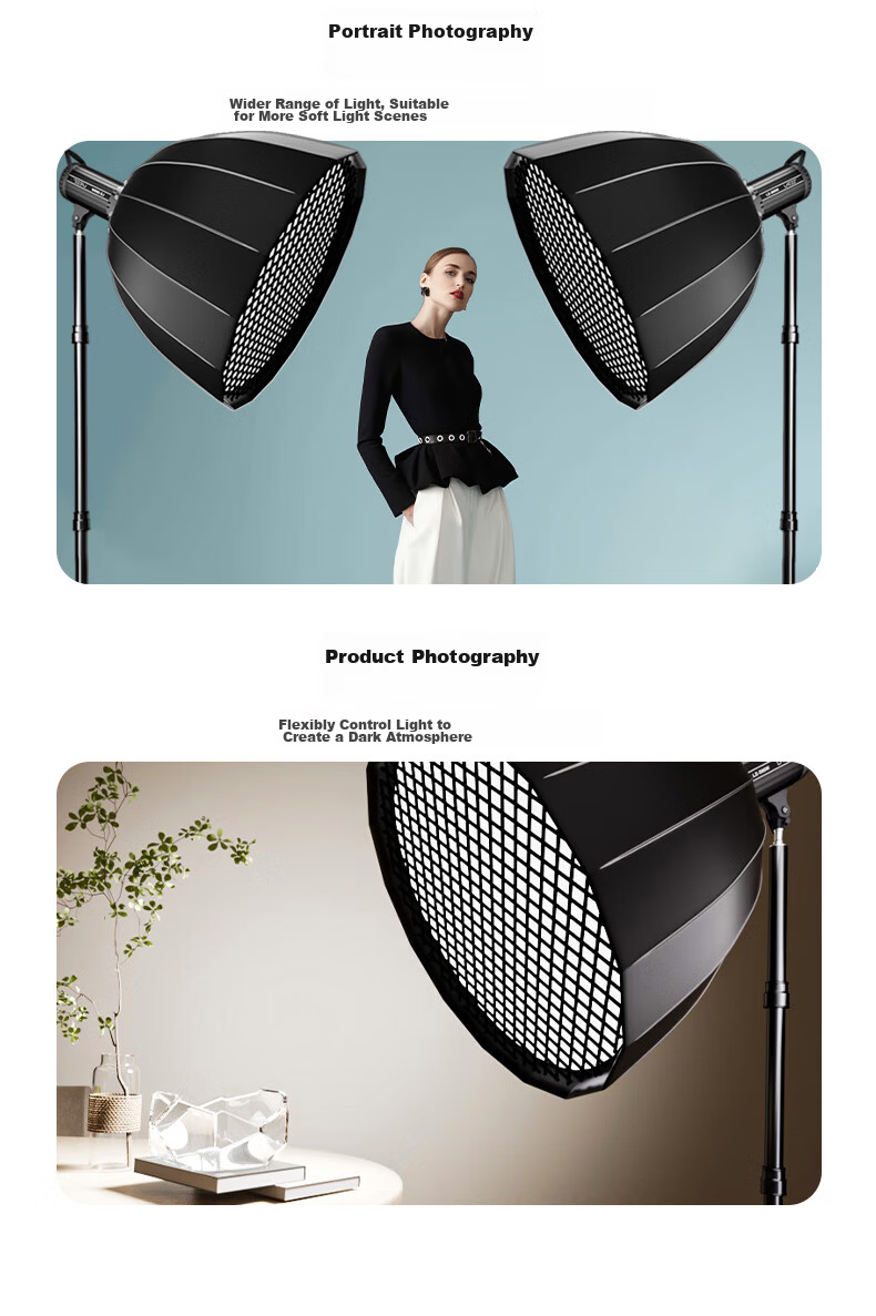 LATZZ Deep Throw Softbox, Portable Professional Photography Studio Light, Live Streaming Fill Light Accessory, Deep Parabolic Softbox, 90cm (With Grid) 5