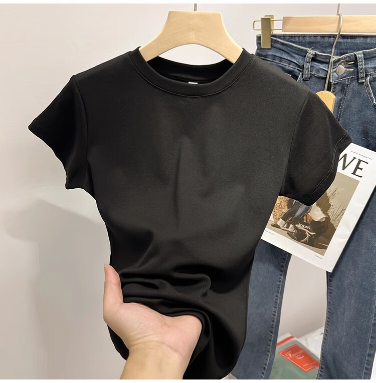 TUCANO Pure Cotton Regular Shoulder Short-Sleeve T-Shirt for Women, Summer New Style Inner Wear Slim-Fit Base Layer Top Trendy Tee White S 12