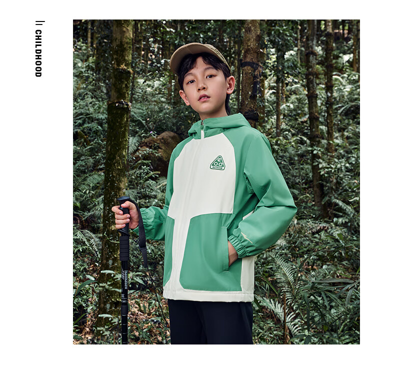 ERKE Children's Outerwear for Older Kids, Fall 2024 New Thick Windbreaker in Rock Green, Size 140 17