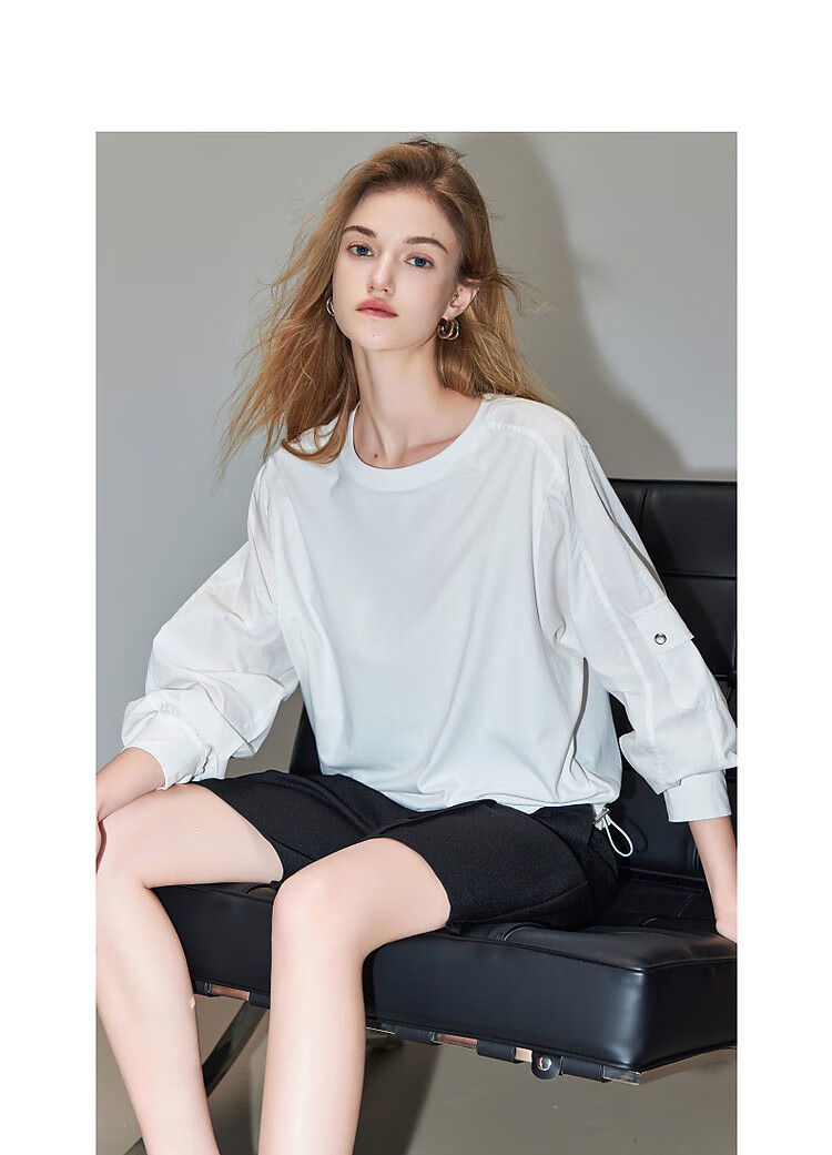 Dme [Encounter Virgo] Spring And Autumn Simple Commuter Workwear Pocket Shirt, Comfortable Elastic Hem Blouse Women's Top 11