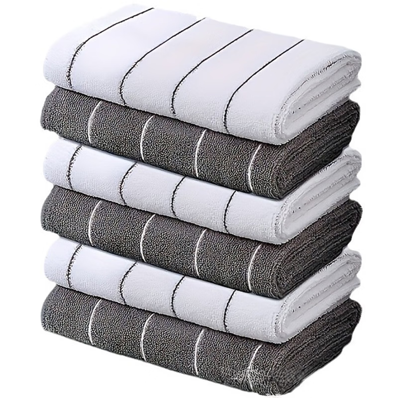 Good Weather Car Wash Towel, Multifunctional Cleaning Cloth, Striped Wiping Cloth, Lint-Free, 25*25cm, Gray And White, Pack of 10