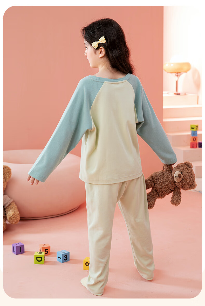 Fenteng Children's Pajamas for Girls, 100% Cotton Spring Season Three-Dimensional Bear Raglan Sleeve Sleepwear for Older Kids Q9FX257930976 17