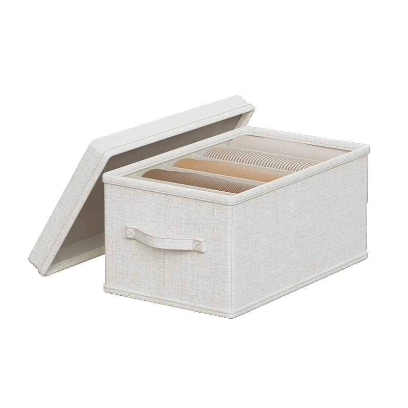 Bonnie Home Tianshan Cotton Linen Wardrobe Clothes Storage Box with Lid Dustproof Storage Container 5-Compartment with Lid