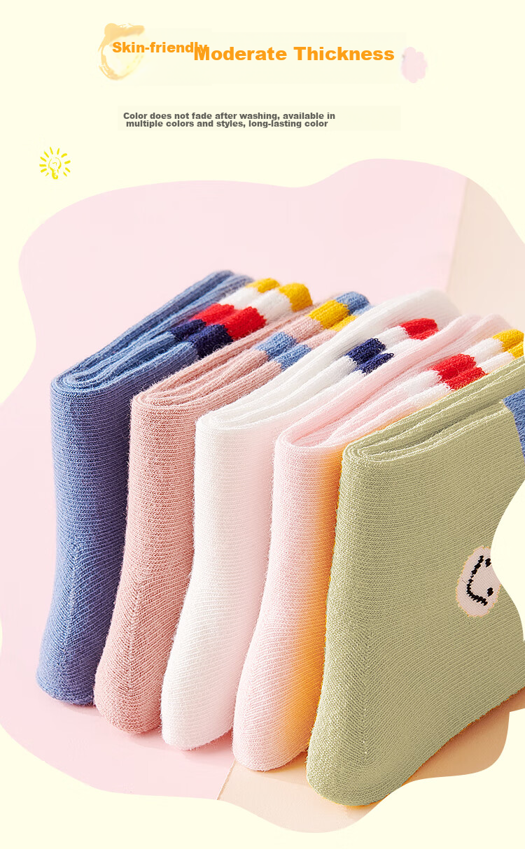 LangSha Children's Socks, Spring And Autumn Thin Style, Girls' Socks, Mid to Big Kids' Student Baby Socks, Mid-Calf Cotton Socks, 5 Pairs Per Pack 7