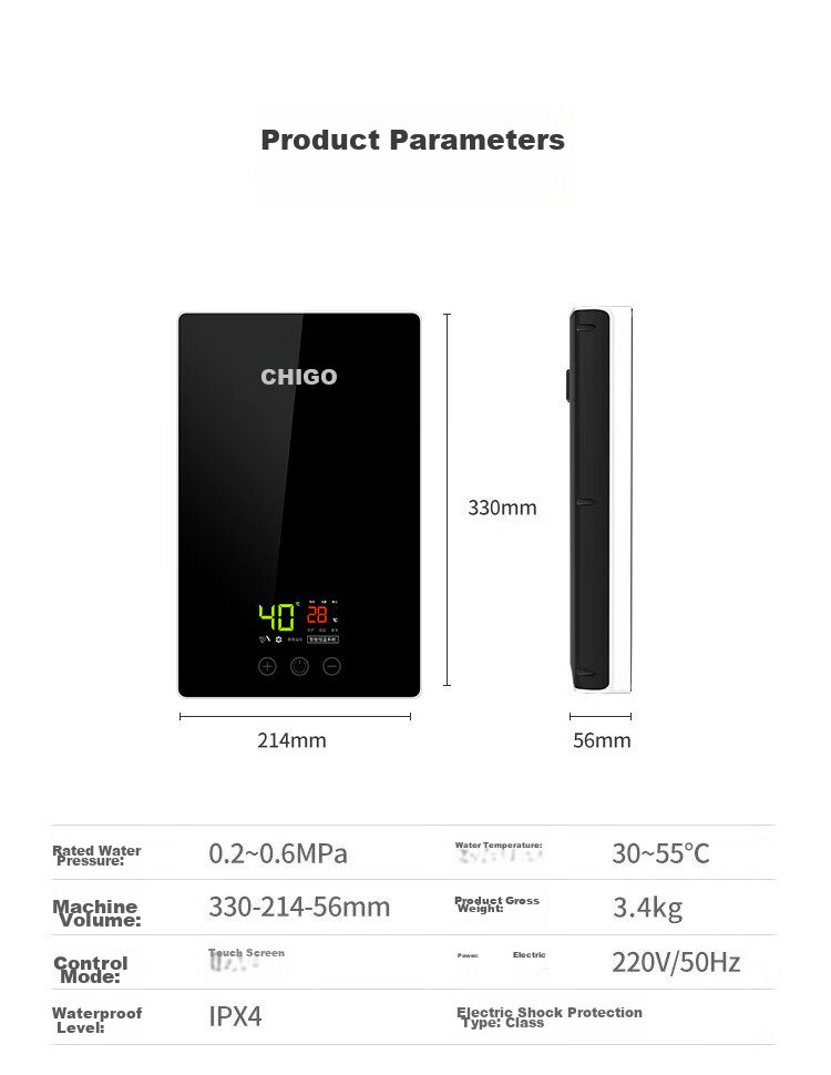 CHIGO Instant Electric Water Heater, 5500W Ultra-Thin Compact Kitchen Treasure, Constant Temperature, for Rental Apartments And Home Use, Bathing, KBR-F60_F60 17