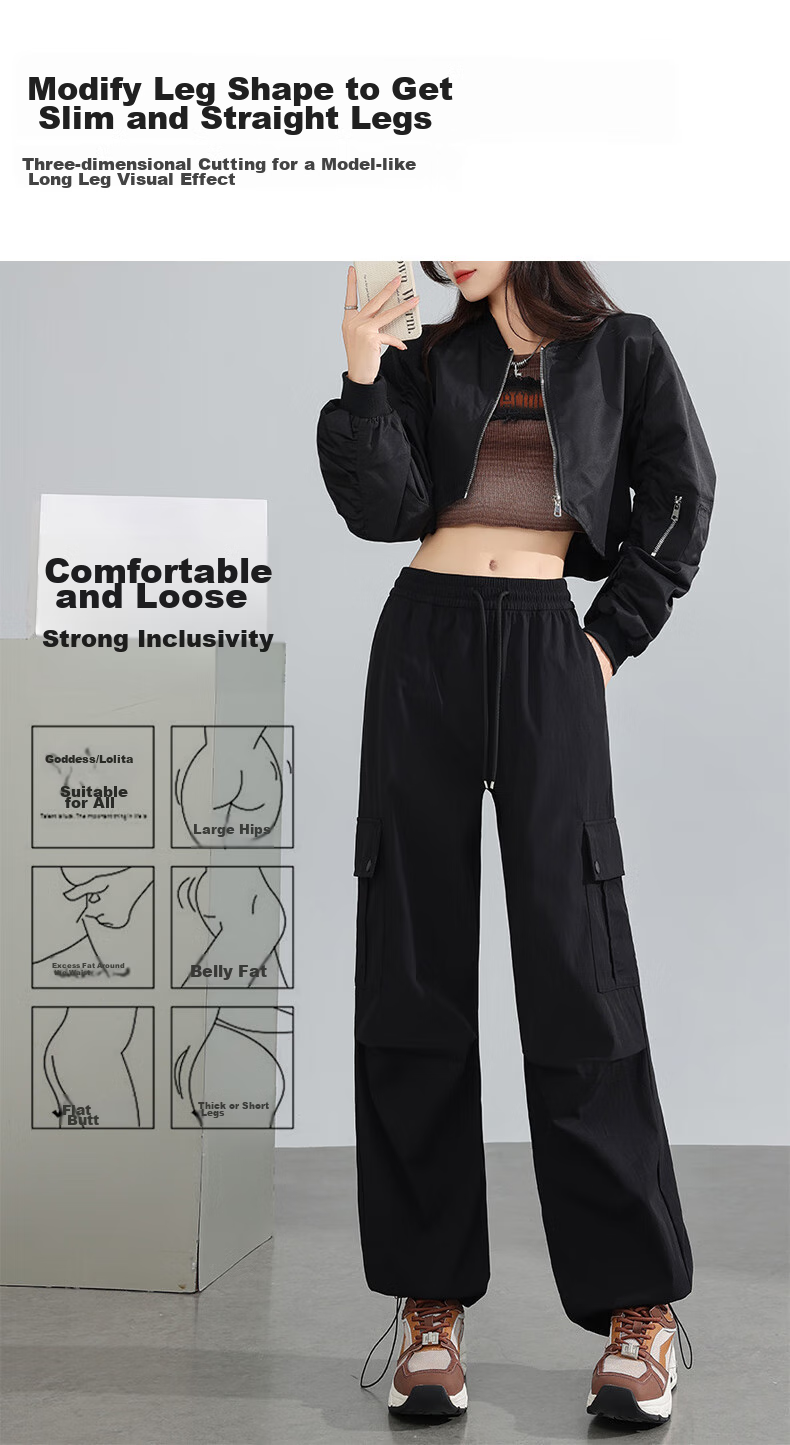 FitonTon American-Style Cargo Pants for Women, Autumn And Winter Style, Trendy Slimming Lazy Pants, Sports Casual Wide-Leg Pants, Two-Way Wear Hiking Pants XL 6
