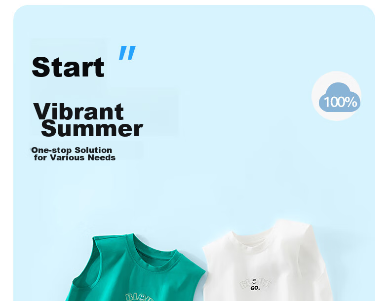NUBIWU Children's Vest, Summer Pure Cotton Sleeveless Top, Boys' Smiley Face Embroidered Chest Logo, Thin Style, Inner Wear Or Outer Wear, Fashionable T-Shirt 10