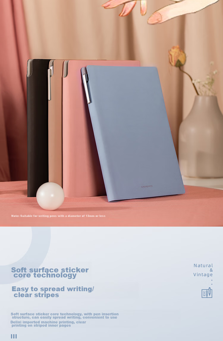 Deli A5/112 Sheets Morandi Color Series Insertable Leather Cover Notebook New Year Gift Journal Diary Notebook 210mm*143mm 22290 Blue 8