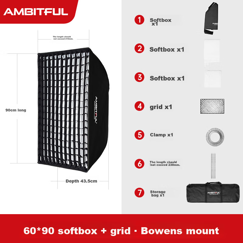 AMBITFUL FW60*90cm Square Softbox, Yongka Port, Square Softbox, Photography Studio Light Box, Softbox, Soft Light Cloth, Foldable Square Softbox