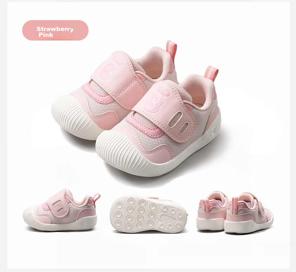 BOBDOG Toddler Shoes, Baby Walking Shoes, Soft Sole, Non-Slip, Spring Style, Anti-Collision, Functional Shoes for Boys And Girls, Infant Footwear, Strawberry Pink, Size 25 18