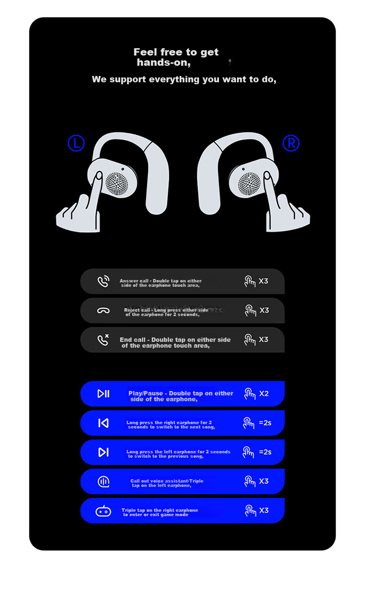 Hakii CPODS Haokexingper Open-Ear Bluetooth Wireless Earphones, Ear-Hook Air Conduction Sports Running Cycling Bone Conduction Headphones Compatible with Huawei Vivo Apple Phones 4