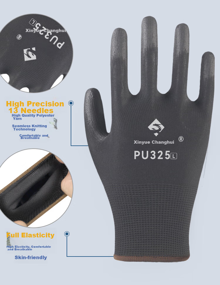 Xinyuechanghui PU Coated Gloves, 12 Pairs/pack, Nylon Work Gloves, Non-Slip Wear-Resistant Protective Work Gloves, Black L Size, PU508 7